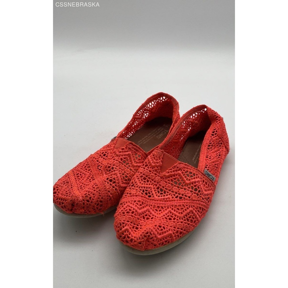 TOMS‎ Shoes Womens Slip On Orange Coral Alpargata Crochet Lace - Size W9